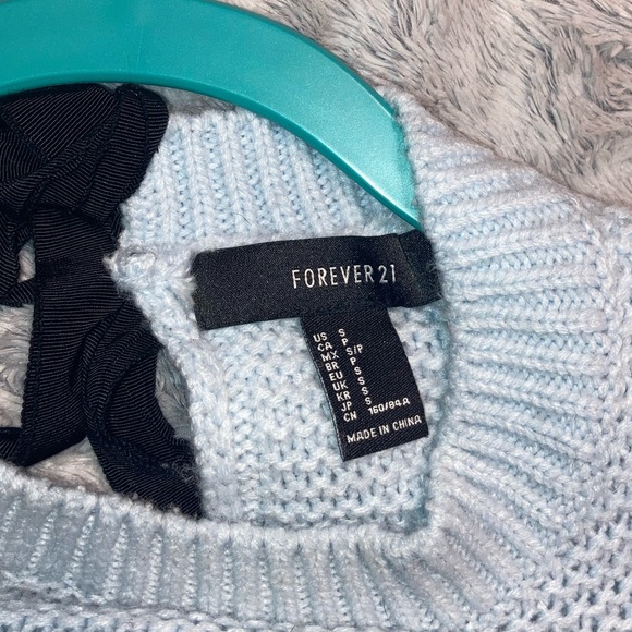 Forever 21 Sweater Open Back Bow Tie Blue Knit Small - Picture 6 of 6